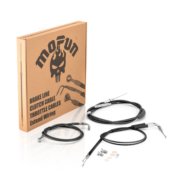 Black Non - ABS Hydraulic Front Brake Line, Clutch cable, Throttle and Idle Cable Kit for Harley Dyna Low Rider/Street Bob/Super Glide on 14" - 16" Handlebar (Non - ABS) - Mofun - 90109232