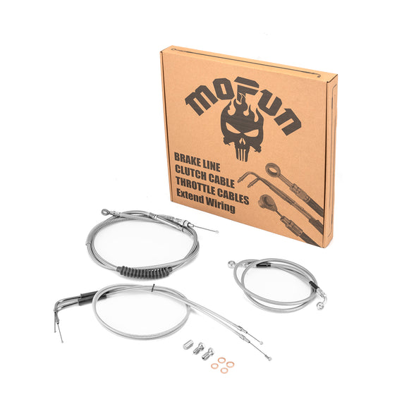 Extended Length Non - ABS Hydraulic Front Brake Line, Clutch Cable, Throttle and Idle Cable Kit for 2007 - 2008 Harley Dyna (EFI) Low Rider/Street Bob/Super Glide On 14" - 16" Handlebar - Mofun - 90109231