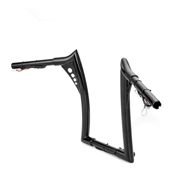 Gloss Black 14" Rise Pre - Wired Plug & Play APE Hanger Bar - Sharp Handlebar for 2011 - 2024 Harley Softails & 2015 - Later Harley Touring Road King - Mofun - 90101644