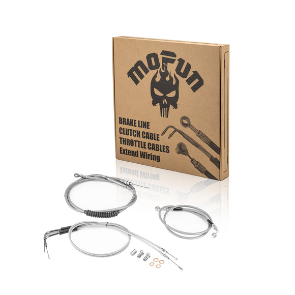 Extended Length Non - ABS Hydraulic Front Brake Line, Clutch Cable, Throttle and Idle Cable Kit for 1993 - 2005 Harley Dyna Wide Glide On 12" - 14" Handlebar - Mofun - 90109225