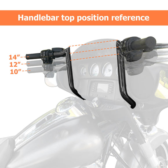 1986 - 2023 Harley Touring FLHT FLHX Rise 14" Clamp 1" Ape Hanger Meathook Handlebar - Mofun - HD084 - E