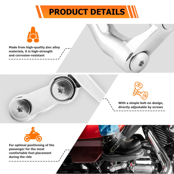 1993 - later Harley Touring Models Chrome Zinc Alloy Rear Passenger Adjustable Floorboard Mount - Mofun - 90406005