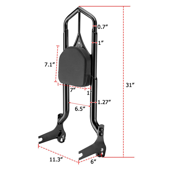 1997 - 2008 Harley Touring Road King Electra Glide Gloss Black Throne Passenger Sissy Bar Backrest - Mofun - 90302112