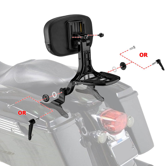 1998 - 2008 Harley Touring Road King Street Glide Gloss Black Multi - Purpose Adjustable Backrest - Mofun - 90302158