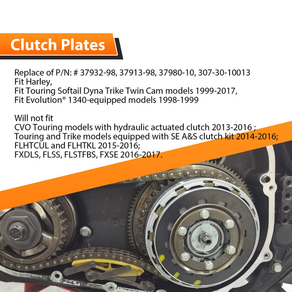 1999 - 2017 Harley Touring Softail Dyna Trike Twin Cam Models Clutch Steel Plate & Clutch Friction Plates Kit - Mofun - 90507009