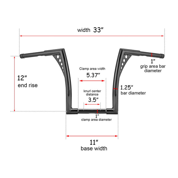 2000 - 2006 Harley Softail Night Train/Heritage Classic Gloss Black 12" Ape Monkey Bar Handlebar with Non - ABS Cable Kit - Mofun - 90101002+90109218