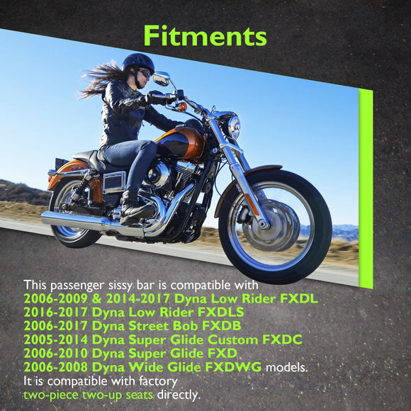 2006 - 2009 & 2014 - 2017 Dyna Low Rider FXDL Street Bob FXDB Gloss Black 26" Passenger Sissy Bar Backrest - Mofun - 90302137
