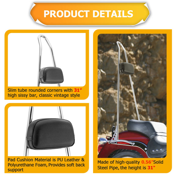 2007 - 2017 Harley Softail Fat Boy Softail Standard Metal Solid Steel 31" Passenger Backrest Sissy bar - Mofun - 90302132