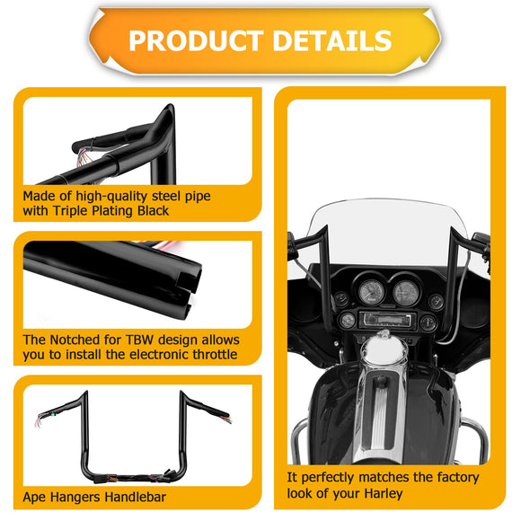 2008 - 2013 Street Glide/Electra Glide/Ultra Limited Black 14" PRE - WIRED Handlebar - Mofun - 90101514