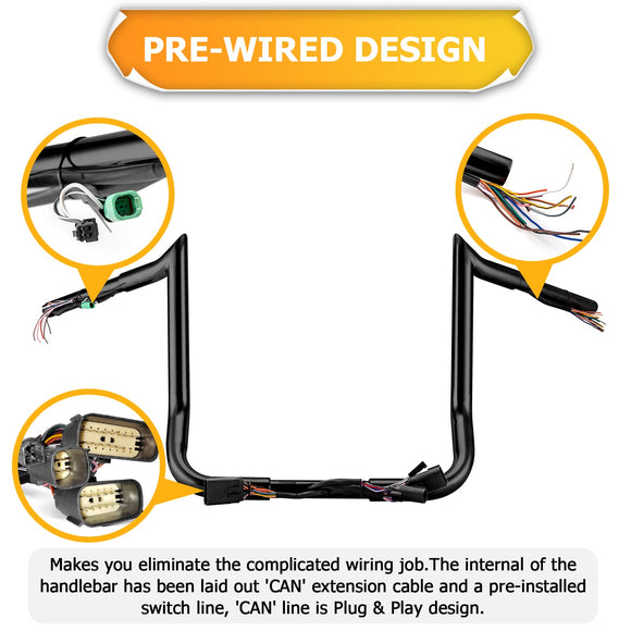 2008 - 2013 Street Glide/Electra Glide/Ultra Limited Black 14" PRE - WIRED Handlebar - Mofun - 90101514