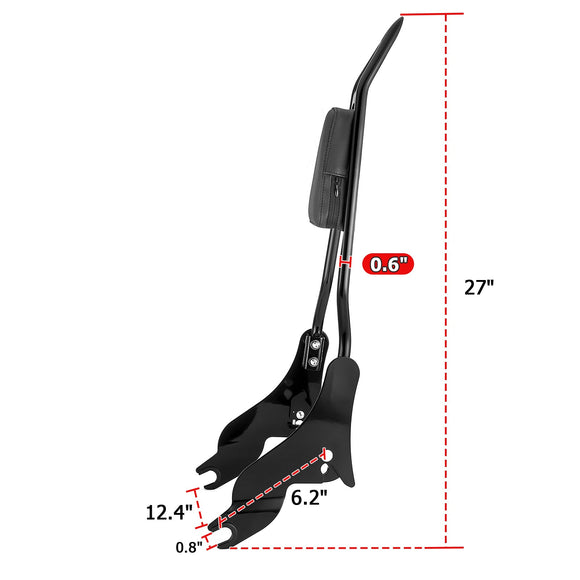 2009 - 2013 Harley Touring 0.63" Tiny Tube Passenger Backrest Sissy Bar&Docking Hardware Kit - Mofun - 90303002+90302100+90205091