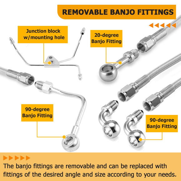 2009 - 2013 Harley Touring ABS Models Extended Upper and Lower Hydraulic ABS Front Brake Line Kit (for 16" - 18" Handlebar ABS) - Mofun - 90109020