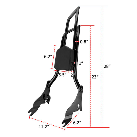2009 - 2024 Harley Touring Road King FLHR Street Glide FLHX Gloss Black Dual Sharp - Angle 28" Passenger Backrest Sissy Bar - Mofun - 90302106