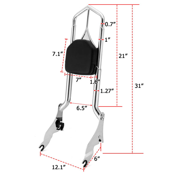 2009+ Harley Touring Road Glide Street Glide Solid Steel Throne Passenger Sissy Bar Backrest - Mofun - 90302103