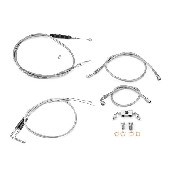 2012 - 2017 Harley Dyna w/ ABS Extended Length Upper ABS Upper Hydraulic Front Brake Line, Throttle and Idle Cable and Clutch Cable Kit (for 14" - 16" Handlebar w/ ABS) - Mofun - 90109052