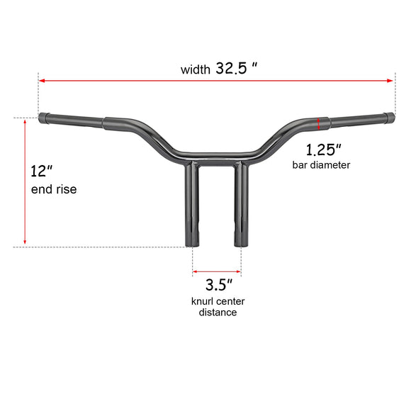2014 - 2021 Harley Sportster XL883N/XL883L/XL1200T Gloss Black 12" T Bar Handlebar with Non - ABS Cable Kit - Mofun - 90101064+90109248