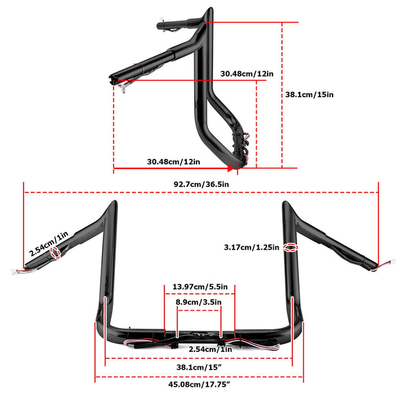2014 - 2023 Harley Street Glide FLHX w/ Batwing Fairing Models Black 12" Pre - Wired Bagger Handlebar - Mofun - 90101492