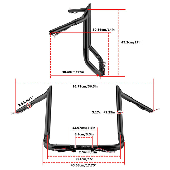 2014 - 2023 Harley Touring Street Glide CVO Electra Glide Gloss Black 14" Pre - Wired Bagger Handlebar - Mofun - 90101494