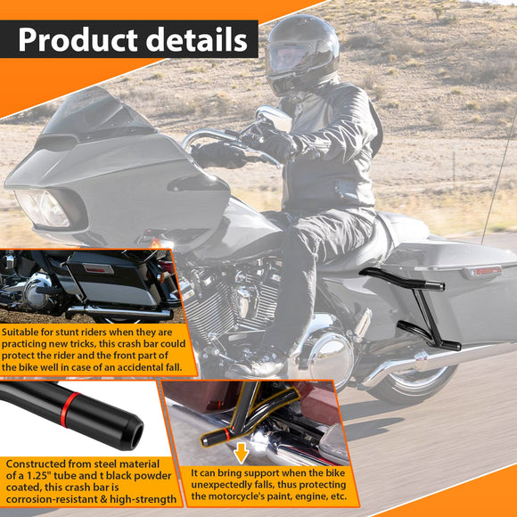 2014+ Harley Street Glide Electra Glide Black Steel Rear SaddleBag Guards Crash Bar - Mofun - 90202027