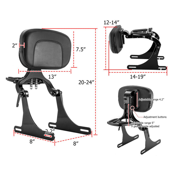 2016 - 2017 Dyna Low Rider FXDLS Street Bob FXDB Gloss Black Multi - Purpose Adjustable Backrest - Mofun - 90302170