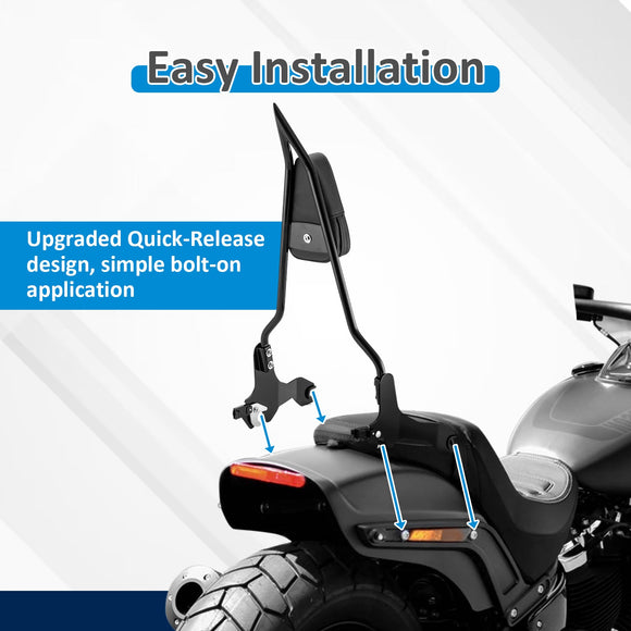 2018 - 2024 Harley Softail Fat Bob 114 FXFB FXFBS Gloss Black 24" Quick Detachable Passenger Sissy Bar Backrest - Mofun - 90302125