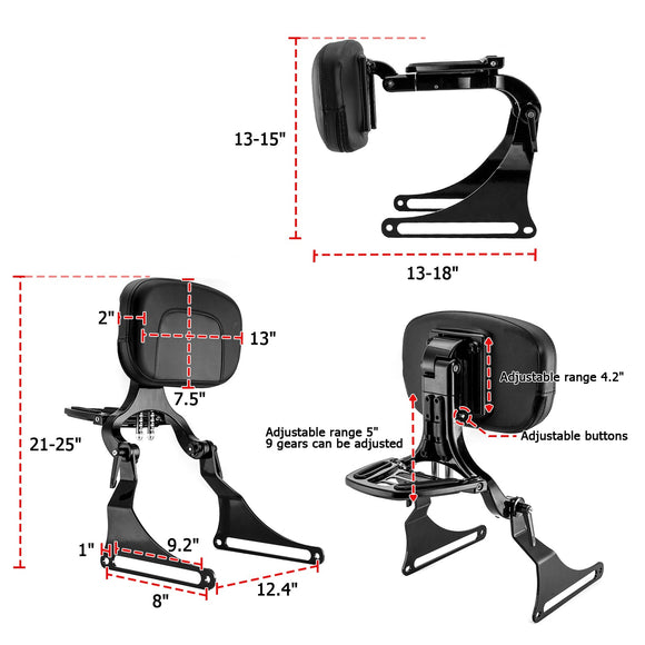 2018 - 2024 Harley Softail Fat Boy FLFB/S Breakout FXBR/S Gloss Black Multi - Purpose Adjustable Backrest - Mofun - 90302154