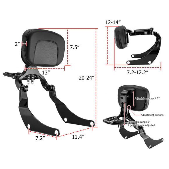 2018 - 2024 Harley Softail Low Rider FXLR FXLRS Gloss Black Foldable Adjustable Passenger Driver Backrest - Mofun - 90302156