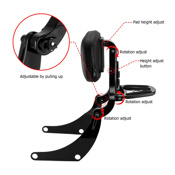 2018 - 2024 Harley Softail Low Rider FXLR FXLRS Gloss Black Foldable Adjustable Passenger Driver Backrest - Mofun - 90302156