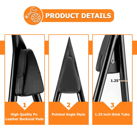 2018 - 2024 Softail FXFB FXFBS Gloss Black Solid Steel 24" Quick Release Passenger Backrest Sissy Bar - Mofun - 90302124