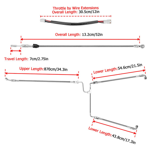 2021 - 2023 Harley Touring Milwaukee - Eight Non - ABS Models Throttle by Wire Extension, Extended Length Clutch Cable and Hydraulic Front Non - ABS Brake Line (for 16" - 18" Handlebar Non - ABS) - Mofun - 90109212