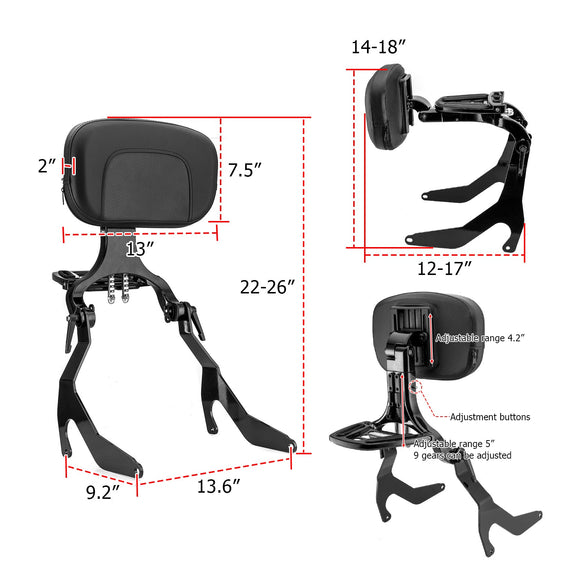 2022 - 2025 BMW R18 Bagger/ Roctane/ Transcontinental Gloss Black Multi - Purpose Adjustable Backrest - Mofun - 90302181