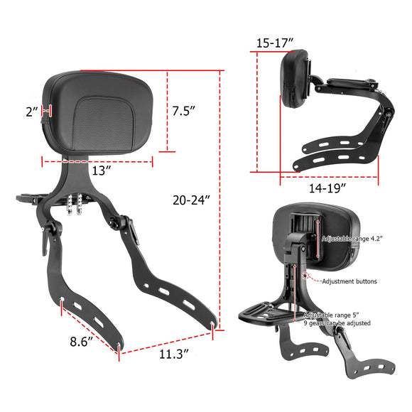 2022 - 2024 Indian Chief Matte Black Multi - Purpose Adjustable Foldable Backrest Sissy Bar - Mofun - 90302163