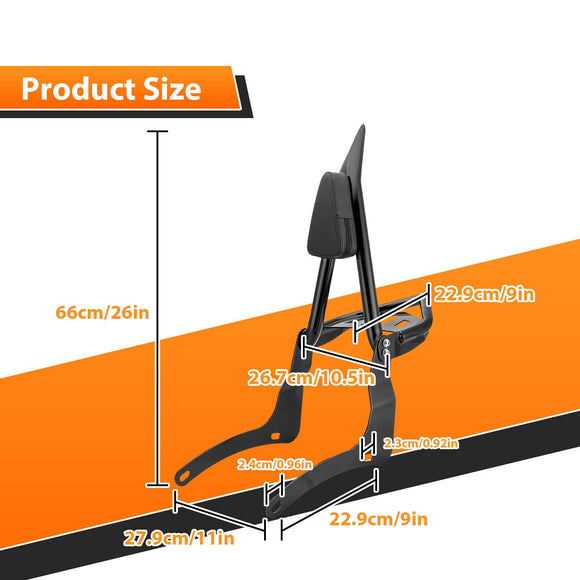 2022 - 2025 Indian Chief/Sport Chief/Super Chief Gloss Black 28" Sharp Angle Passenger Backrest Sissy Bar with Luggage Rack - Mofun - 90302183