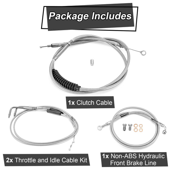 Extended Length Non - ABS Hydraulic Front Brake Line, Clutch Cable, Throttle and Idle Cable Kit for 1993 - 2005 Harley Dyna Wide Glide On 12" - 14" Handlebar - Mofun - 90109225