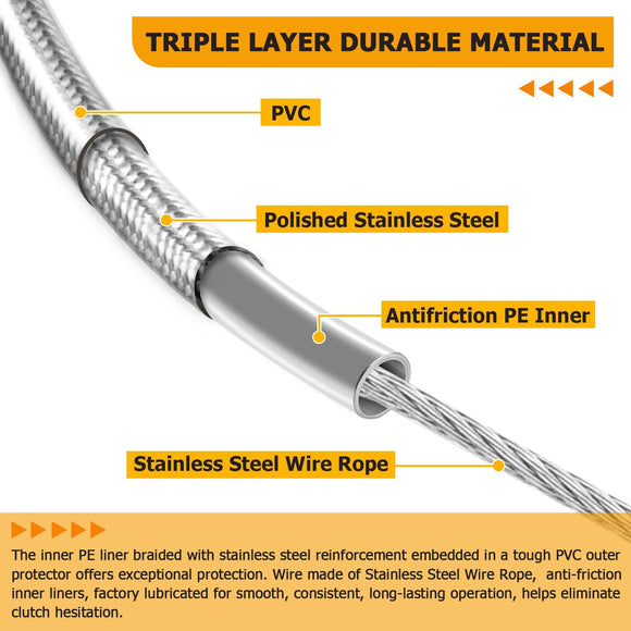 62 3/4" (1594mm) Extended Length Stainless Steel Clutch Cable for Harley Sportster XL 883 1200 Iron - Mofun - 90112006