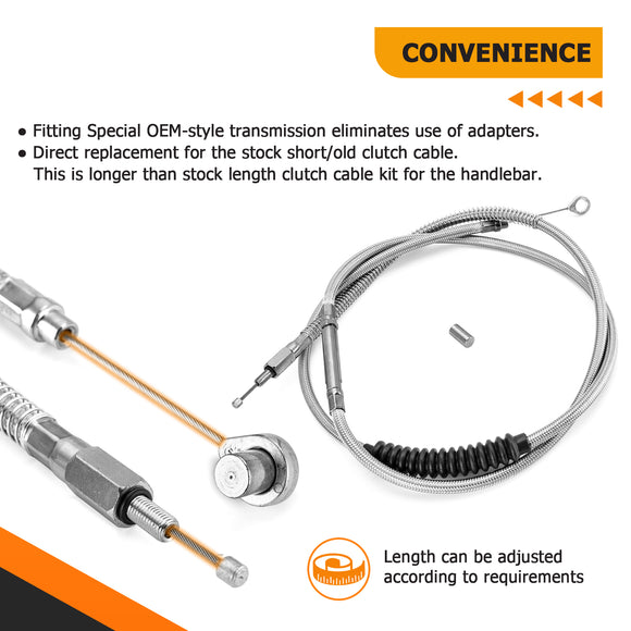 58 3/4" (1492mm) Extended Length Stainless Steel Clutch Cable for Harley Sportster XL 883 1200 Iron - Mofun - 90112002