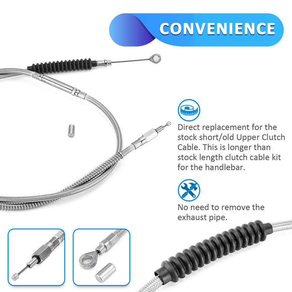 Extended Length ABS Upper and Lower Hydraulic Front Brake Line, Clutch Cable Kit for 2015 - 2017 Harley Softail w/ABS Models (for 12" - 14" Handlebar) - Mofun - 90109034