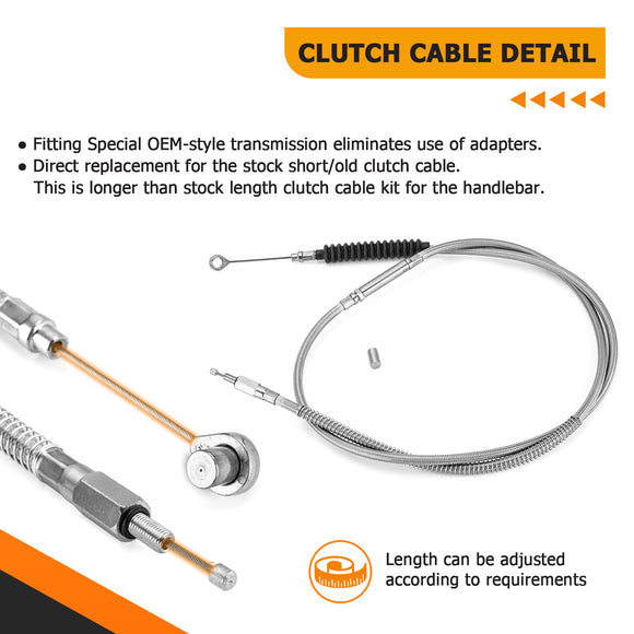Chrome Non - ABS Hydraulic Front Brake Line, Clutch cable, Throttle and Idle Cable Kit for Harley Dyna Low Rider/Street Bob/Super Glide on 12" - 14" Handlebar (Non - ABS) - Mofun - 90109229