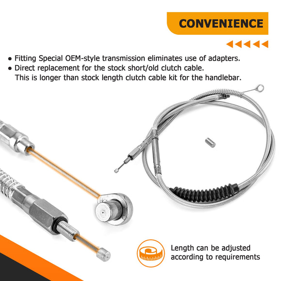 68 11/16" Extended Length Chrome Stainless Steel Clutch Cable for Harley Touring Dyna Softail - Mofun - 90112024