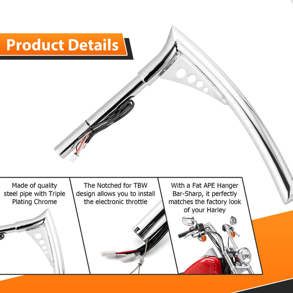 Chrome 14" Pre - Wired APE Hanger Bar - Sharp Handlebar for Harley Softail Dyna Sportster - Mofun - 90101643