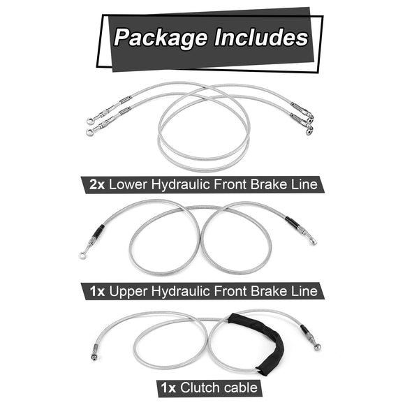 Extended Length ABS Hydraulic Front Brake Line and Hydraulic Clutch Line Kit for 2014 - 2016 Harley Touring Twin Cam w/ABS on 16" - 18" Handlebar (ABS) - Mofun - 90109001