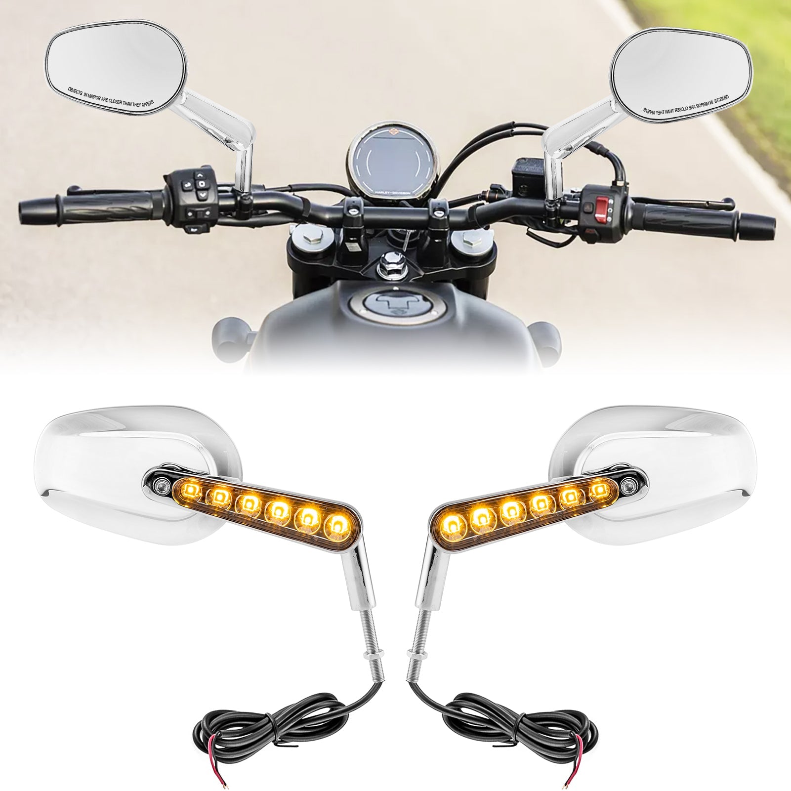 For Harley Muscle Rear View Mirrors w/ LED Turn Signal | Chrome