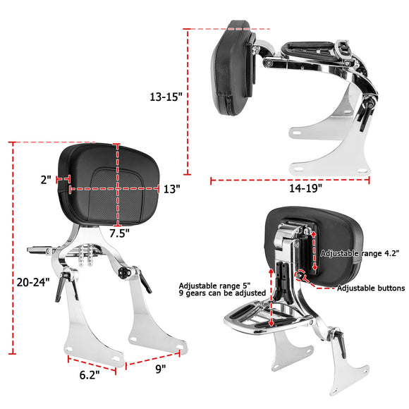 Harley Softail FLST FLSTC FLSTS FLSTSC Chrome Multi - Purpose Adjustable Backrest Kit - Mofun - 90302150