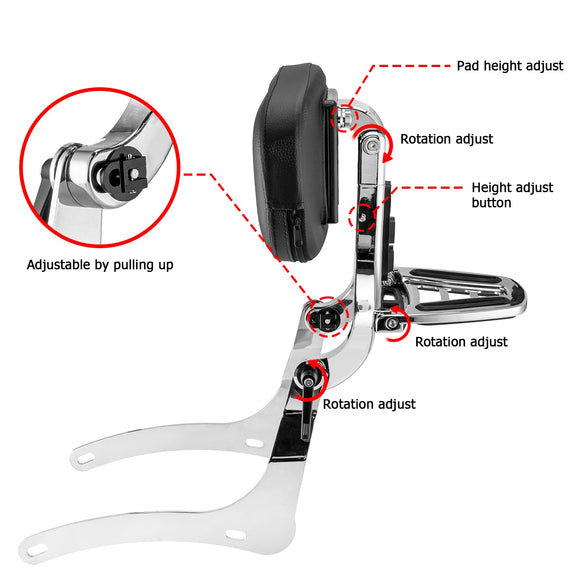 2006 - 2025 Kawasaki Vulcan 900 2000 Chrome Multi - Function Foldable Passenger Driver Backrest Sissy Bar - Mofun - 90302165