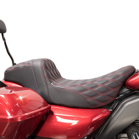 Two Up Driver&Passenger Seat 2 - Up Seat for 2008 - 2023 Harley Touring Models | Red Double Stitching - Mofun - 90304009