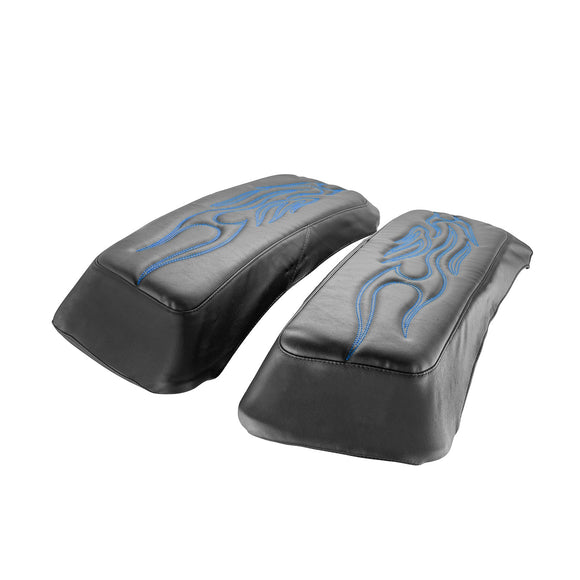 1993 - 2013 Harley Touring Blue Flame Microfiber Leather Saddlebag Lid Covers - Mofun - 90209010