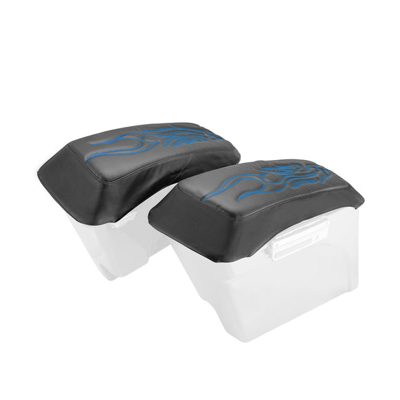 1993 - 2013 Harley Touring Blue Flame Microfiber Leather Saddlebag Lid Covers - Mofun - 90209010