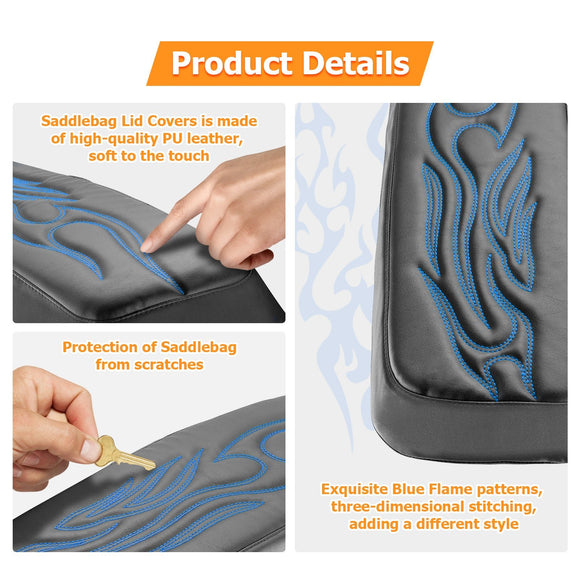 1993 - 2013 Harley Touring Blue Flame Microfiber Leather Saddlebag Lid Covers - Mofun - 90209010