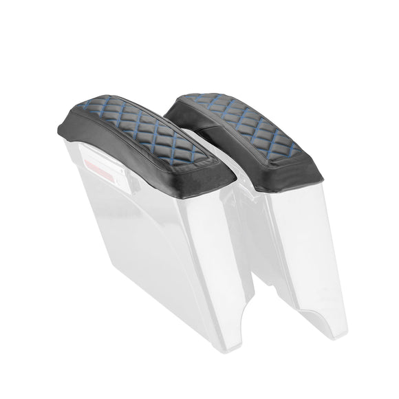 1993 - 2013 Harley Touring Blue Square Microfiber Leather Saddlebag Lid Covers - Mofun - 90209014