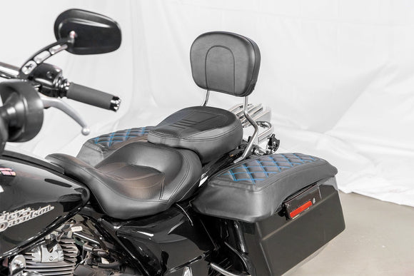 1993 - 2013 Harley Touring Blue Square Microfiber Leather Saddlebag Lid Covers - Mofun - 90209014